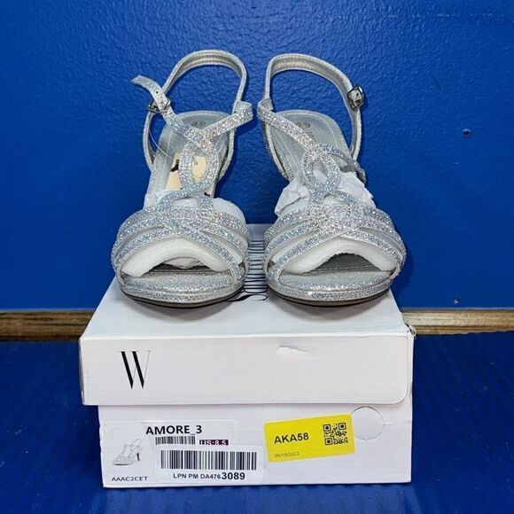 Size 8.5- Women’s DREAM PAIRS Amore Silver Bling Open Toe Stilettos NEW - Picture 2 of 8